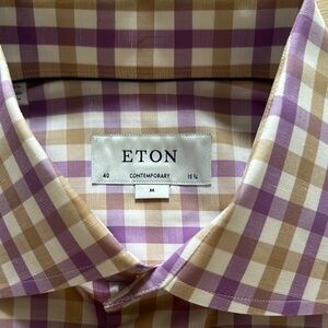 Eton Men's Purple and Tan Checkered Shirt